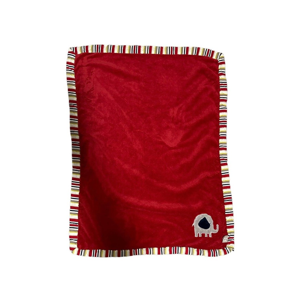 Trend Lab Baby Kids Infant Security Blanket Red Plush Grey Elephant Striped
